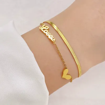 Gold Plated Heart-Shaped Love Chain Bracelet (1 pc)